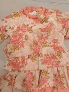 Floral Print Peplum Top with Coral Pants Set