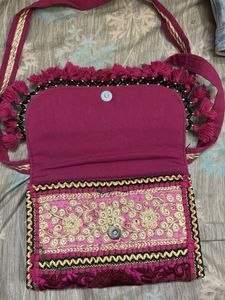 Boho Embroidered Sling Bag with Tassels