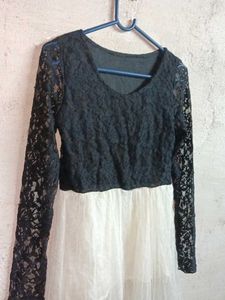 Elegant Black Lace &amp; White Tiered Dress