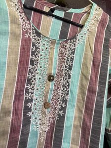 Striped Embroidered Kurta