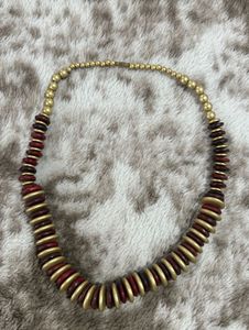 Y2K Boho Maroon and Gold Beaded Necklace