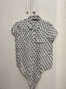Chic Bird Print Button-Up Shirt