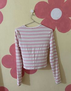 Pink and White Striped Long Sleeve Top