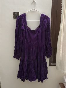 Purple Square Neck Tiered Dress