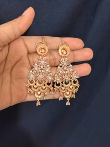 Sparkling Rose Gold Chandbali Earrings