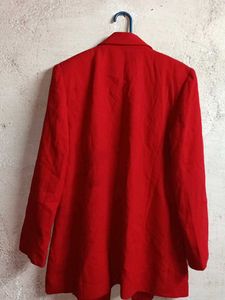 Chic Red Blazer Shrug with Black Buttons