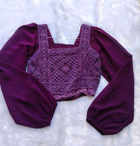Boho Crochet Puff Sleeve Top