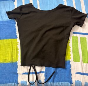 Black Ruched V-Neck Crop Top