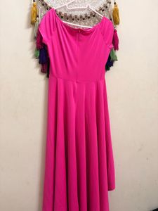 Vibrant Pink Off-Shoulder Maxi Dress