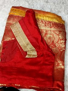 zari work Red Saree with Blouse🪷🎀🥳