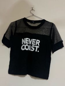 Sheer Mesh "Never Coast" Graphic Tee