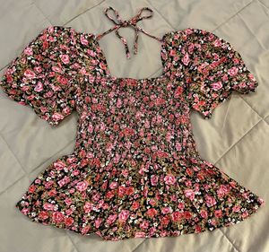 Floral Smocked Square Neck Top