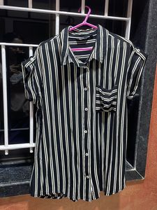 Black Shirt Cum Top With White Strips, Super Dashi