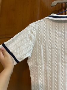 White Cable Knit Short Sleeve Top