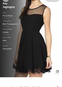Chic Black Lace Trimmed Sheer Neck Dress