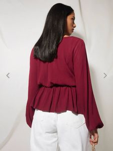 Westside Maroon Embroidered Peplum Top