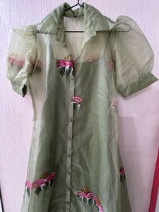 Green Embroidered Sheer Dress