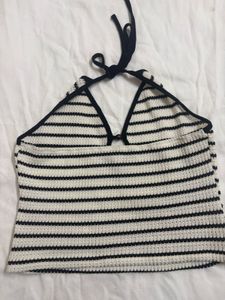 Striped Halter Neck Cropped Top