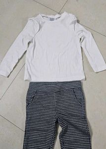 Kid's White Top &amp; Checkered Pants Set