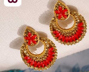 Stunning Red &amp; Gold Chandbali Earrings