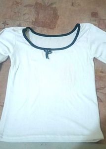 Korean Style Ribbed White Stretchable