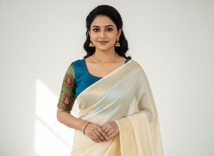 Designer Readymade Saree Blouse (Blue with Contras