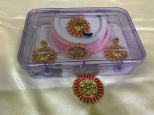 Elegant Pink & Gold Kundan Necklace Set