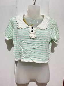 Striped Cropped Polo Top