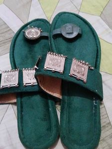 Embellished Emerald Green Velvet Flats