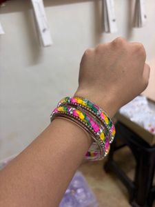 Multi-Colour Bandhani Print &amp; Crystal Kada Pair