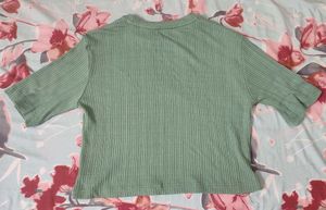 Ribbed Green Cropped Top