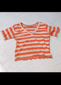Orange and White Striped Cropped Top