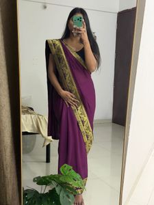 Elegant Purple Saree with Rich Golden Border