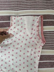White Kurta with Pink Polka Dots &amp; Embroidery
