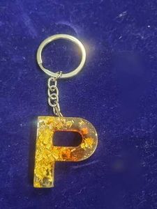 Letter P Keychain with Gold Flakes