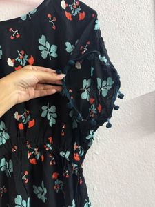 Black Floral Print Top