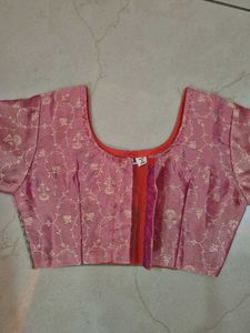 Beautiful Pink Banarasi Silk Stitched Saree and Bl