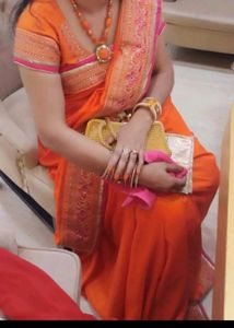 Orange Embroidered Saree