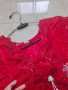 Pakistani maroon Floral Kurta Set
