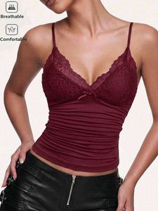 Burgundy Lace Trim Camisole Top