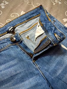 Blue Straight Fit Ripped Jeans