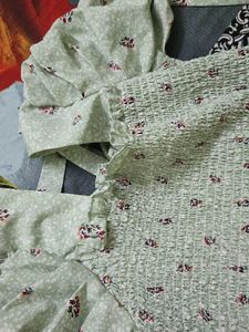 Light Green Smocked Floral Dress