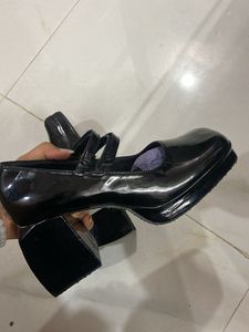 LEATHER MIX BLACK Mary Jane Heels