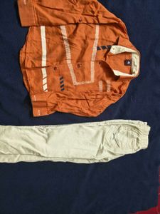 Kids Orange Shirt and Cream Pants Set