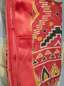 Vibrant Red Geometric Print Saree