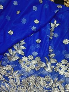 Royal Blue Embroidered gown/saree  Material