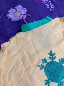Beautiful Yellow Kurta with Teal Embroidery