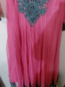 Net Pink Anarkali Full Party Suit.