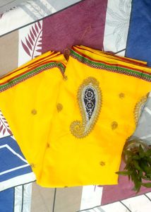 Vibrant Yellow beutiful lace border Saree
