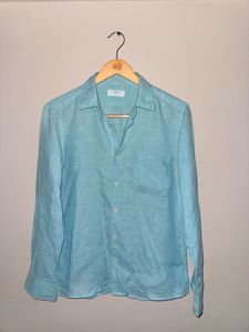 Uniqlo 100% Linen Ocean Blue Shirt